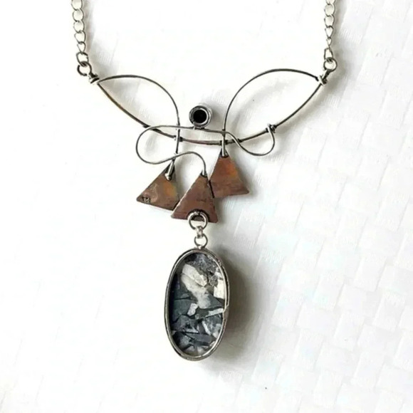 Copper White Buffalo Turquoise & Onyx 925 Sterling Silver Necklace NWT - Picture 2 of 7